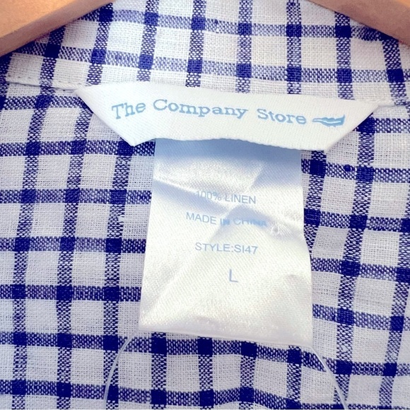 The Company Store Linen Blue White Check Tunic Shirt Pocket Dress Coastal L NEW - Picture 4 of 15